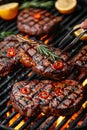 Chef preparing grilled steak in creamy butter lemon or cajun spicy sauce with herbs