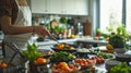 Chef preparing healthy meal in a sunlit kitchen Royalty Free Stock Photo