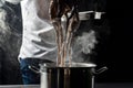 Chef preparing octopus recipe in kitchen with Royalty Free Stock Photo