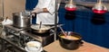 Chef preparing pasta during brunch buffet or food bloggers Royalty Free Stock Photo