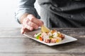 Chef preparing seafood ceviche Royalty Free Stock Photo