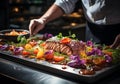 Chef preparing and serving an elegant meal. Service time. AI generated Royalty Free Stock Photo