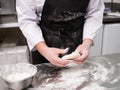 Chef prepare traditional pizza dough flour messy Royalty Free Stock Photo