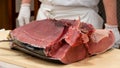 Chef preparing tuna sashimi