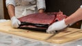 Chef preparing tuna sashimi