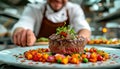 Chef Presenting Grilled Steak Dish