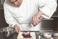 Chef Puts Finishing Touches On Chocolate Cake At Kitchen Counter Royalty Free Stock Photo