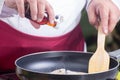 Chef putting fish sauce for cooking Pad Thai