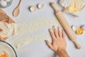 Chef putting hand on table with flour