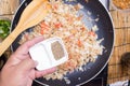 Chef putting pepper for cooking fried rice Royalty Free Stock Photo