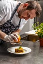 Chef rasping orange zest Royalty Free Stock Photo