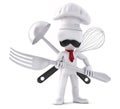 Chef. Ready for battle. 3D illustration. Isolated on white background