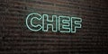 CHEF -Realistic Neon Sign on Brick Wall background - 3D rendered royalty free stock image