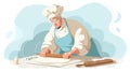 Chef Rolling Dough with Rolling Pin, Baking Preparation, Chef Hat Apron Royalty Free Stock Photo