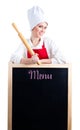 Chef with rolling pin show menu Royalty Free Stock Photo