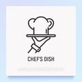 Chef dish thin line icon. Modern vector illustration for restaurant logo