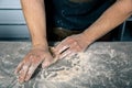 Chef`s hands kneading the dough Royalty Free Stock Photo