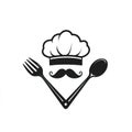 Chef Hat, Mustache, Fork and Spoon Logo Design. Restaurant Culinary Symbol Royalty Free Stock Photo
