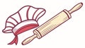 A chef\'s hat with a red band and a rolling pin. vector design Generative AI Royalty Free Stock Photo