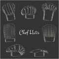 Chef\'s hat. Vector illustration. Set in chalk on gray background. Drawn by hand. Grunge texture Royalty Free Stock Photo
