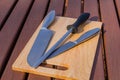 Chef`s knife, steak knife, and honing steel