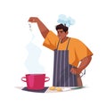 Chef chef salting soup in pot. Vector clipart Royalty Free Stock Photo