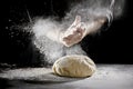 Chef scattering flour while kneading dough Royalty Free Stock Photo