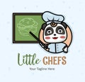 Chef School funny mascot panda in chef hat. Cooking school young chefs banner. Culinary lesson for little cooks sign Royalty Free Stock Photo