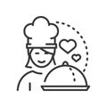 Chef serves the dish - vector line design single isolated icon