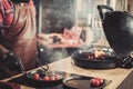 Chef serving freshly cooked ribs in a restaurant Royalty Free Stock Photo