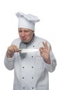 Chef showing knife sharpening Royalty Free Stock Photo