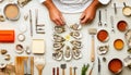 Chef opening fresh oysters with special tools and condiments Royalty Free Stock Photo