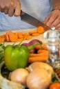 Chef slicing fresh carrots for a salad Royalty Free Stock Photo