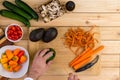 Chef slicing fresh vegetables for cooking Royalty Free Stock Photo