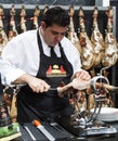 Chef slicing jamon iberico Royalty Free Stock Photo