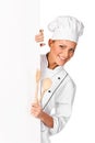 Chef smiling happy holding blank board