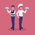 Chef and sous chef holding tray