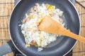 Chef stir fried rice on pan Royalty Free Stock Photo