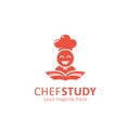 Chef study logo food cooking education logo with chef reading a book illustration icon template
