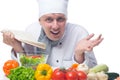 Chef surprised recipe found in a book of recipes Royalty Free Stock Photo