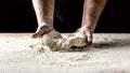 Chef throwing up dough for pizza. Chef Making dough. Cooking bread. Kneading the Dough. Hands kneading raw dough. Culinary,