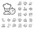 Chef time line icon. Chief-cooker sign. Plane, supply chain and place location. Vector