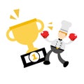 chef man worker pick trophy win champion cartoon doodle flat design vector illustration