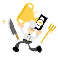 chef man worker pick trophy win champion cartoon doodle flat design vector illustration