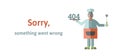 Chef in uniform with 404 digits on a plate. Sorry something went wrong. Oops 404 error page, vector template for website