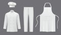 Chef uniforms. Professional suit clothes for cooks jackets and pants decent vector realistic uniform for characters