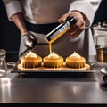 A chef using a blowtorch to caramelize the top of a dessert2 Royalty Free Stock Photo