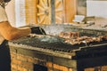 Chef Using Grill for Meat