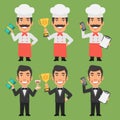 Chef and Waiter Holding Money Cup Phone Royalty Free Stock Photo