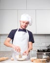 Chef whisked eggs and meal in a bowl Royalty Free Stock Photo
